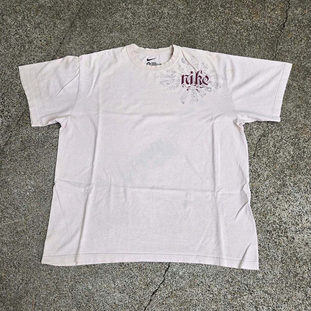 Vtg Y2k NIKE Cyber Grunge Old English Tribal Graphic Earthtone T Shirt XL